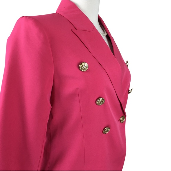 Versona Hot Pink Double Breast Gold Button Waist Length Blazer size X-Small - Picture 5 of 15
